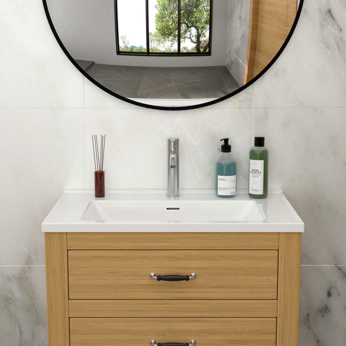 Modern Rectangular Vanity Top with Overflow – White