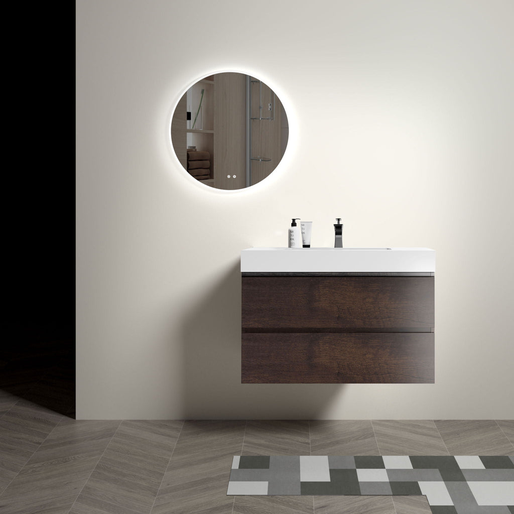 Alice Wall-Mounted Bathroom Vanity with Integrated Sink - Black or White