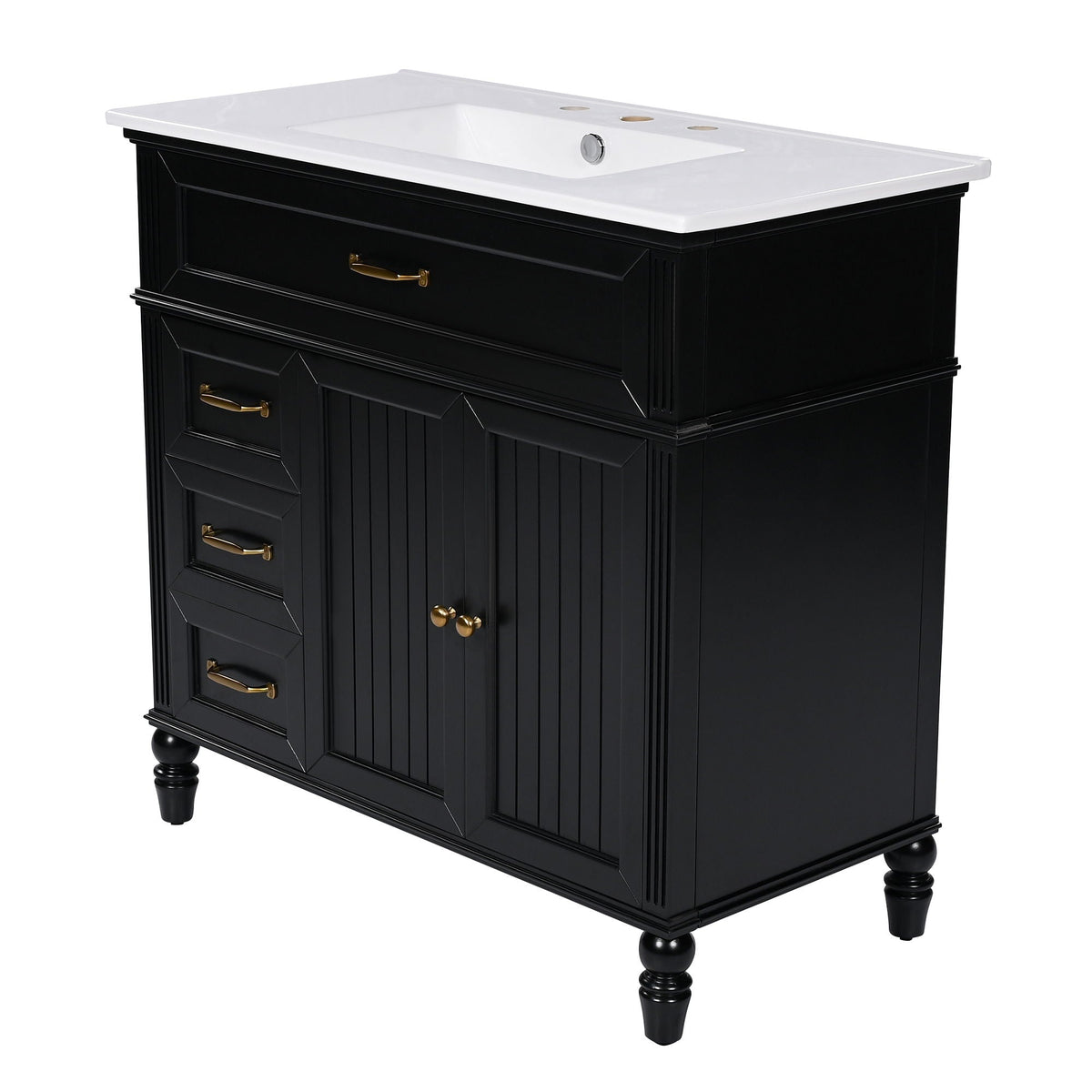 Bathroom Vanity With Sink and Drawers - Freestanding Solid Wood Cabinet