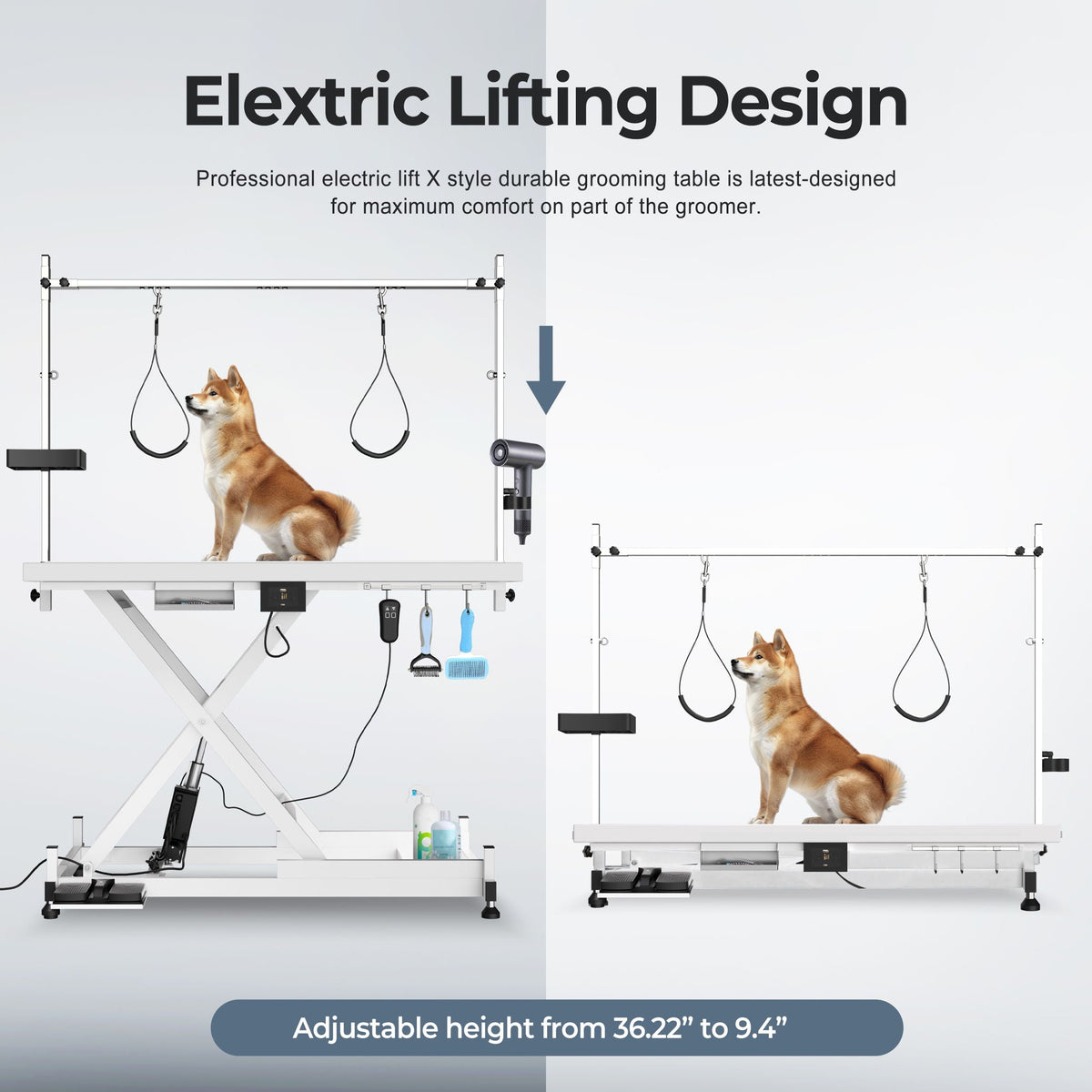 Height Adjustable Electric Pet Grooming Table with Heavy Duty Frame - Black or White