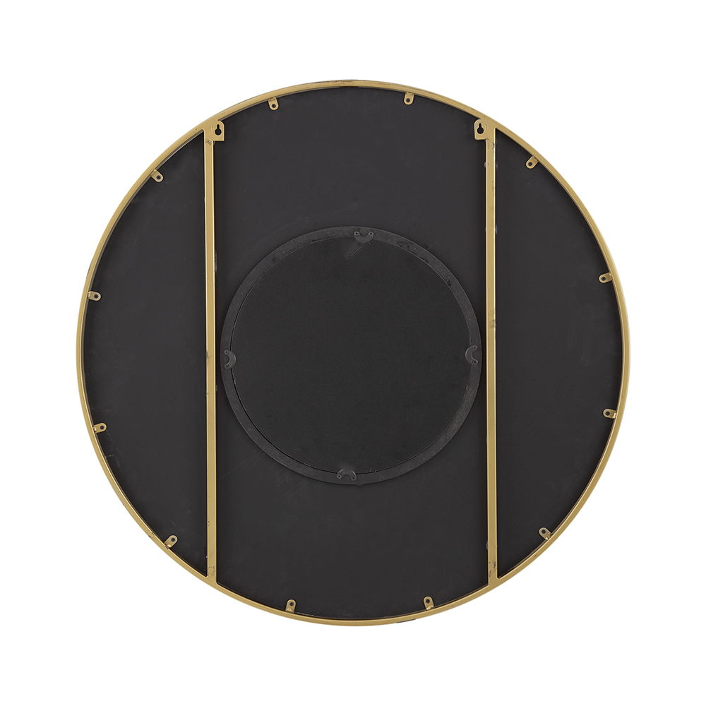 Round Wooden Wall Mirror with Iron Frame - Neutral Colorway