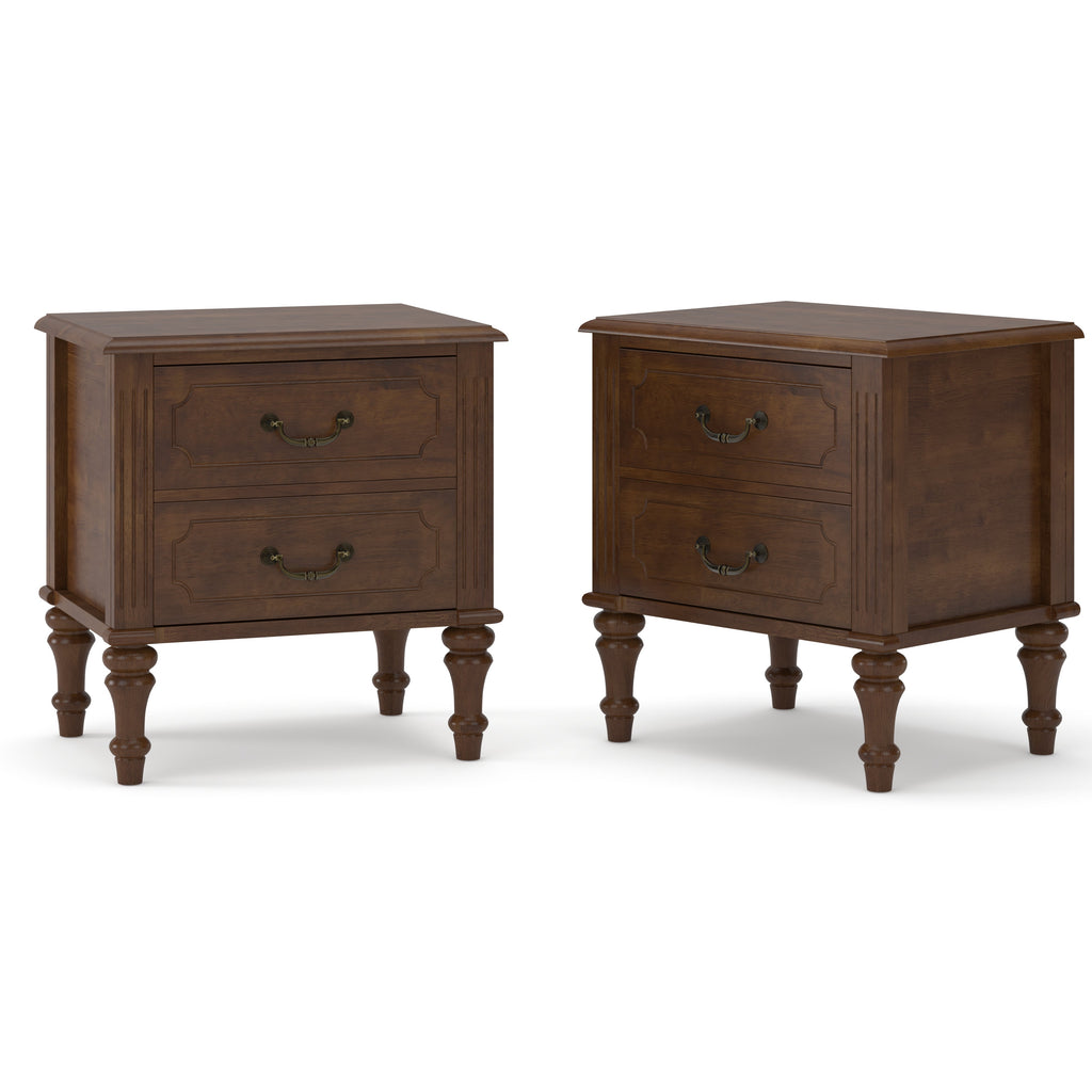 Farmhouse Nightstand with 2 Drawer, Solid Wood Bedside Table - Walnut