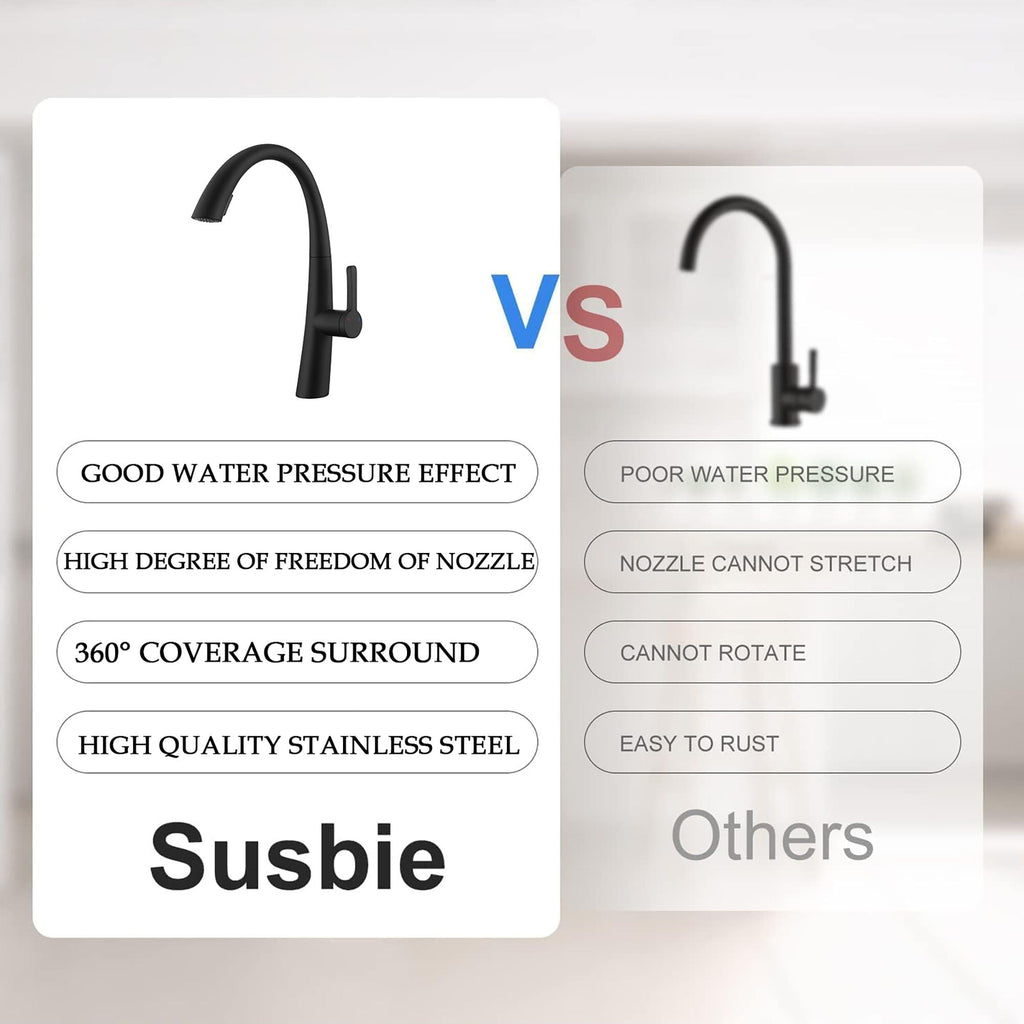 Stainless Steel Pull Out Kitchen Faucet with High Arch Spout - Black or Gold