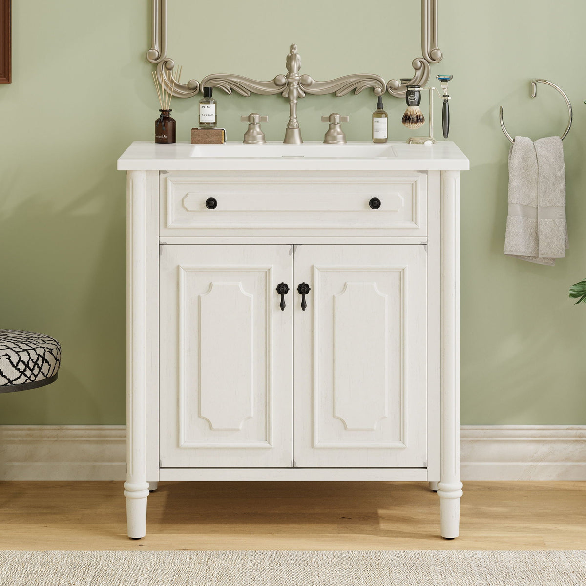 Vintage Bathroom Vanity With Sink and Soft-Close Doors - Dark Gray or White