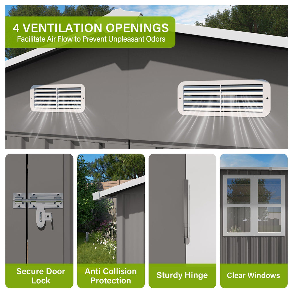 Outdoor Storage Shed with Lockable Doors - Dark Gray