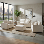 Chenille 4-Piece Sofa Set with Accent Chairs and Movable Ottoman - Grey