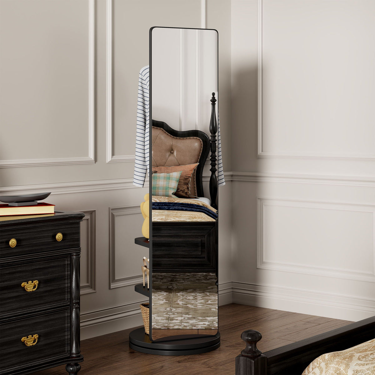 3 In 1 Multifunctional Full-Length Clothing Mirror with Rotating Design - Dark Brown, Black, White, Light Brown