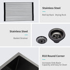 Black Double Bowl Farmhouse Sink with Soundproofing - Stainless Steel