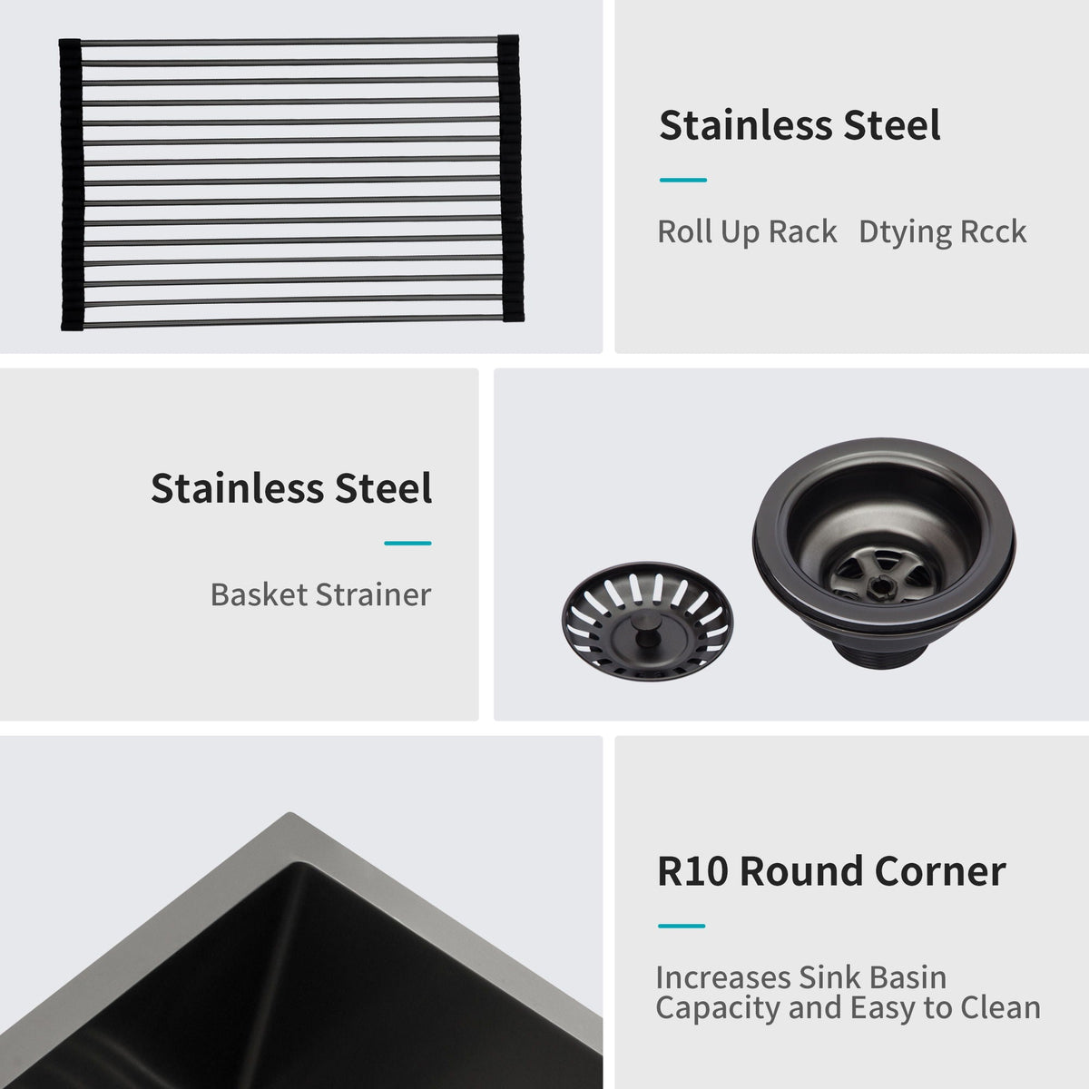 Black Double Bowl Farmhouse Sink with Soundproofing - Stainless Steel