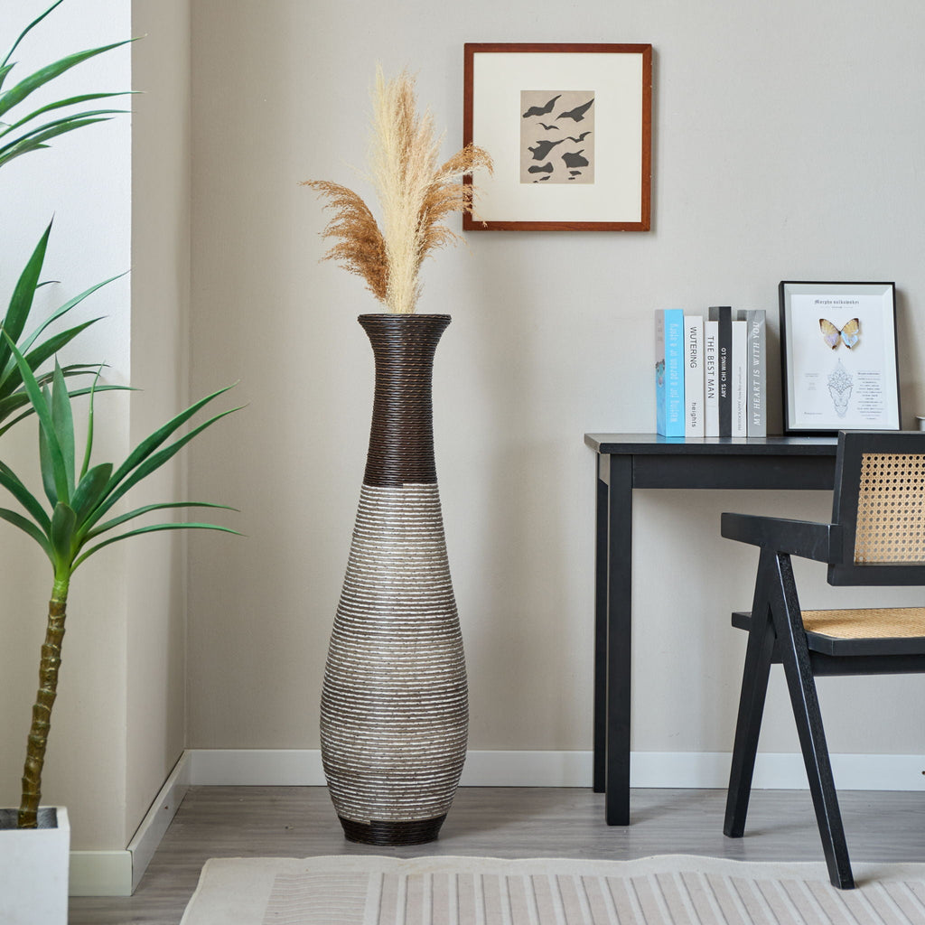 Tall Artificial Rattan Floor Vase with Two-Tone Finish - Black / Gray