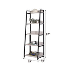 Natural & Black Ladder Bookshelf with 5 Fixed Shelves - 24" Wide