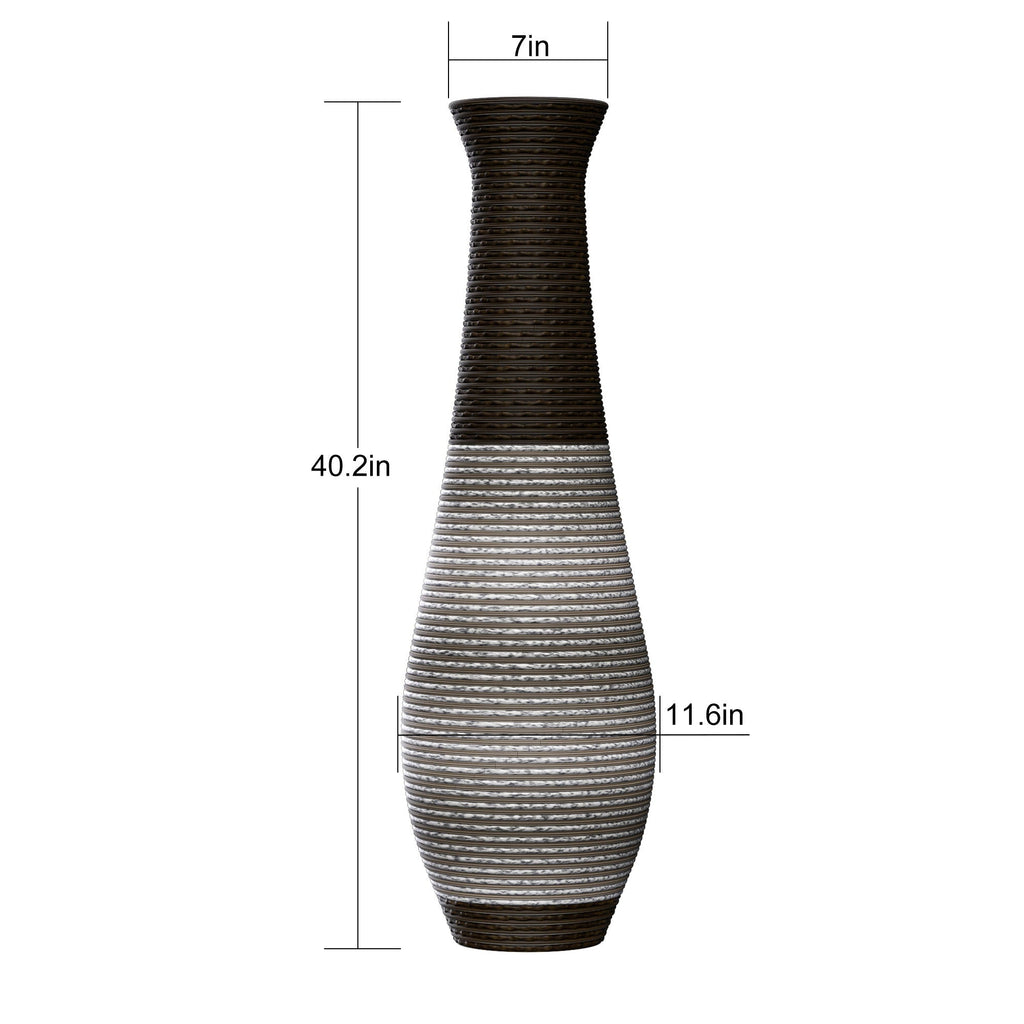 Tall Artificial Rattan Floor Vase with Two-Tone Finish - Black / Gray