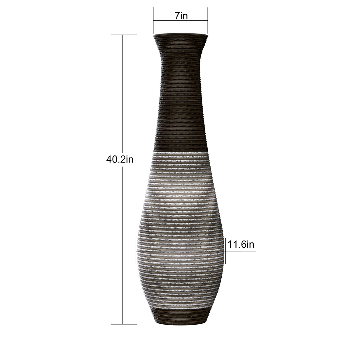 Tall Artificial Rattan Floor Vase with Two-Tone Finish - Black / Gray