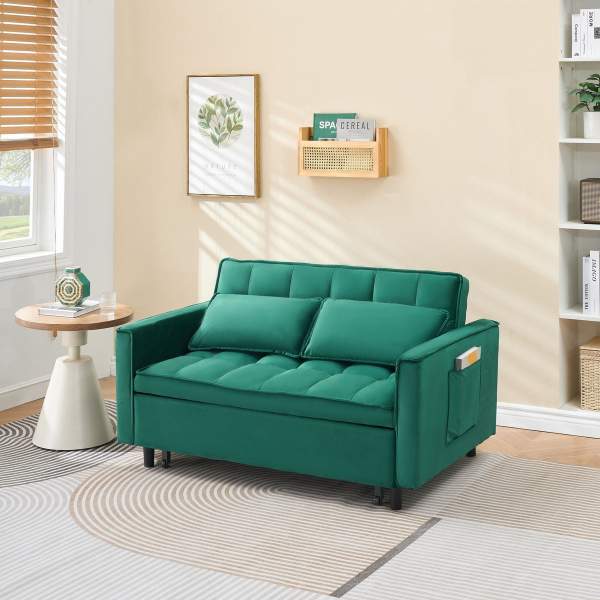 Convertible Velvet Sofa Bed with Storage Pockets - Multiple Colors