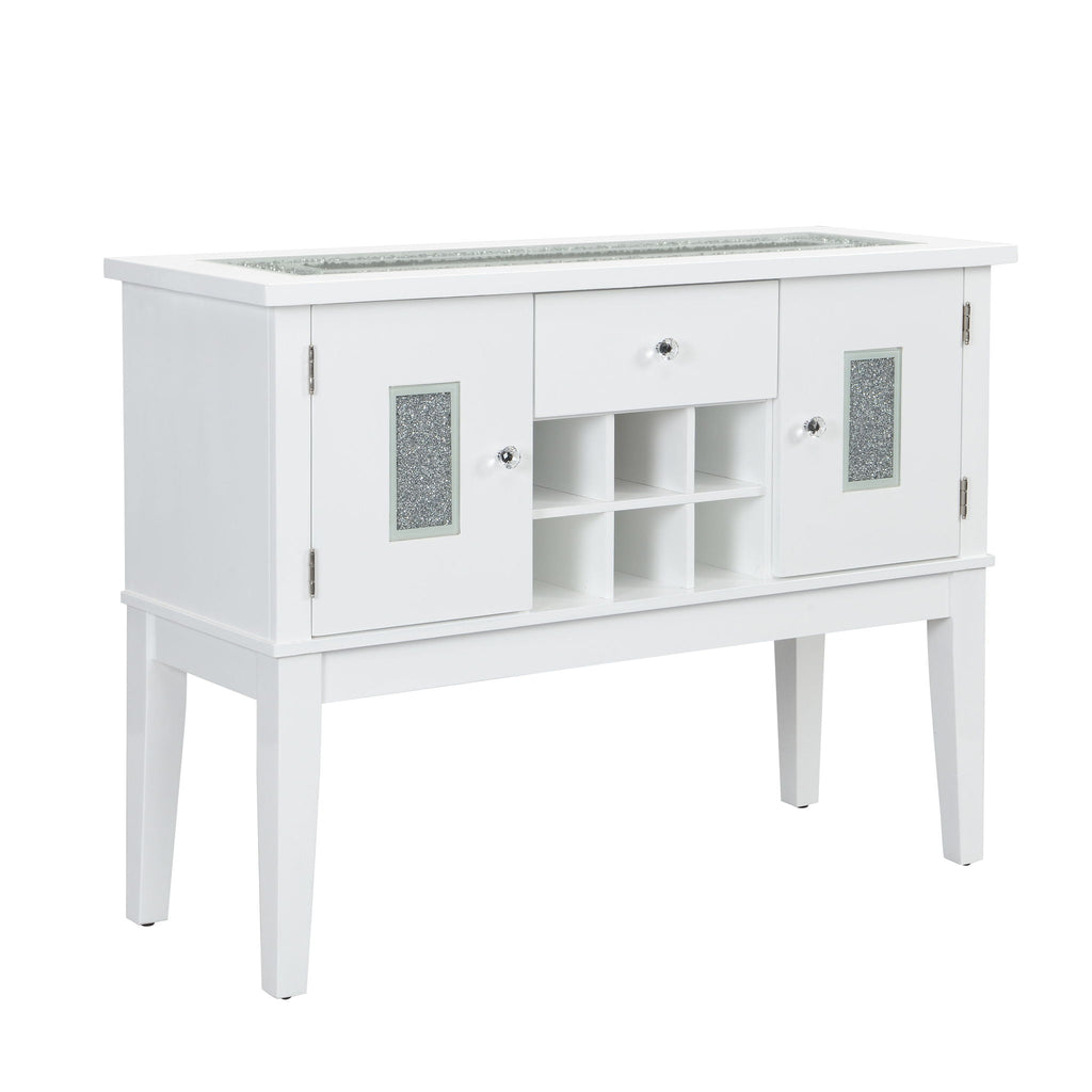 White Wine Cabinet Server with Storage and Wine Rack - Elizaveta