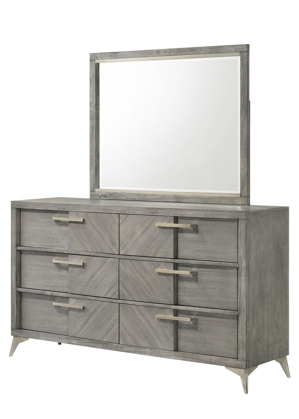 6 Drawer Dresser with Book Matched Veneers - Gray