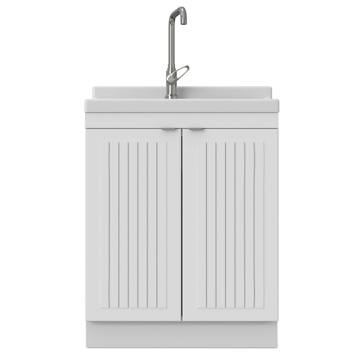 Laundry Cabinet with Stainless Steel Sink and Faucet - White