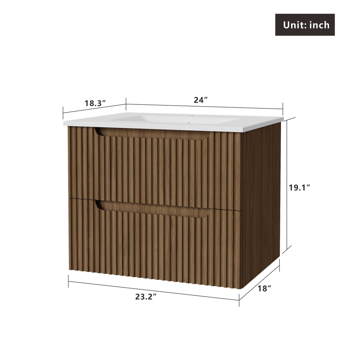 Light Brown Wall Mounted Bathroom Vanity with Sink - 24"W x 18.5"D x 19.8"H