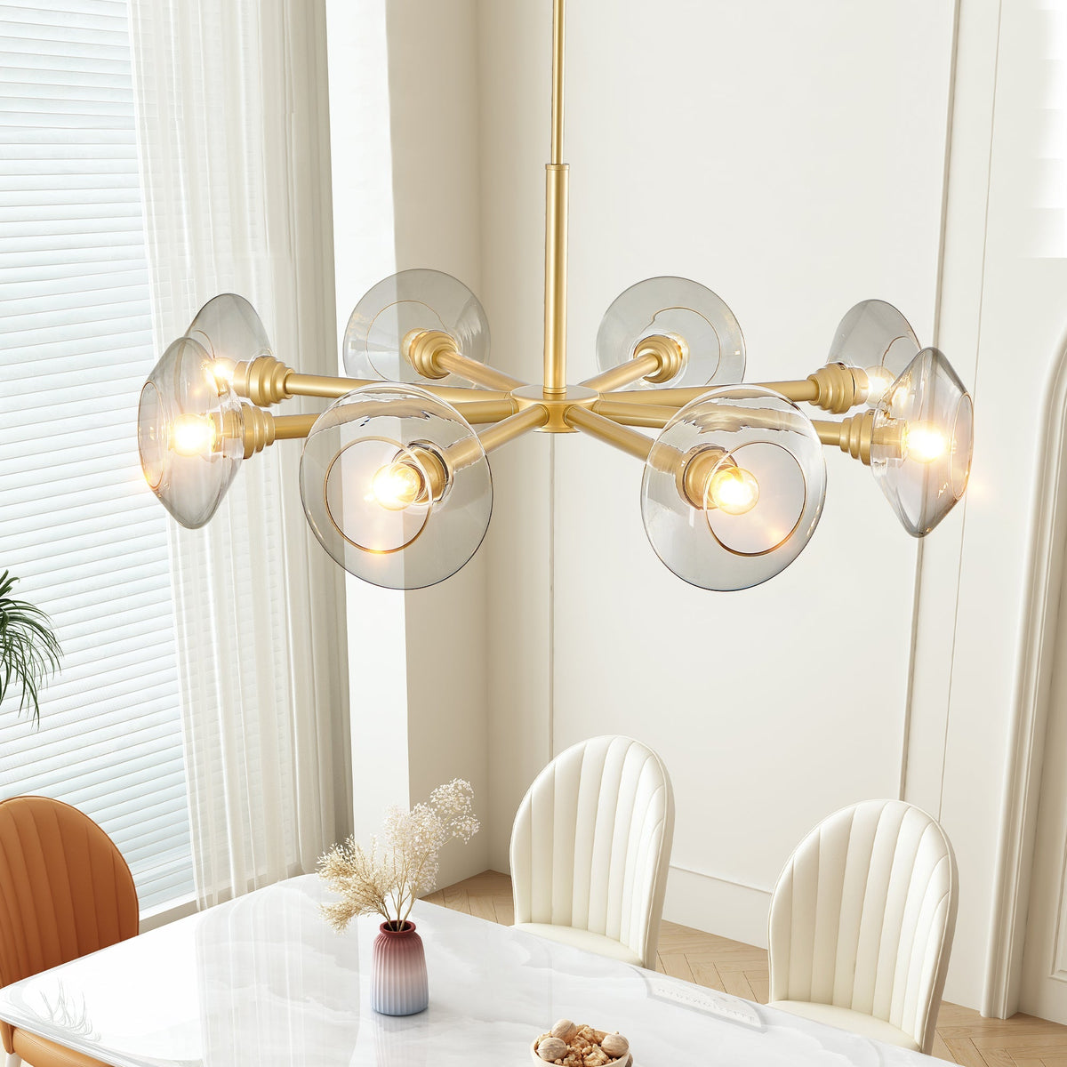 36" Modern Gold 8-Light Sputnik Chandelier with Clear Glass Shades - Gold