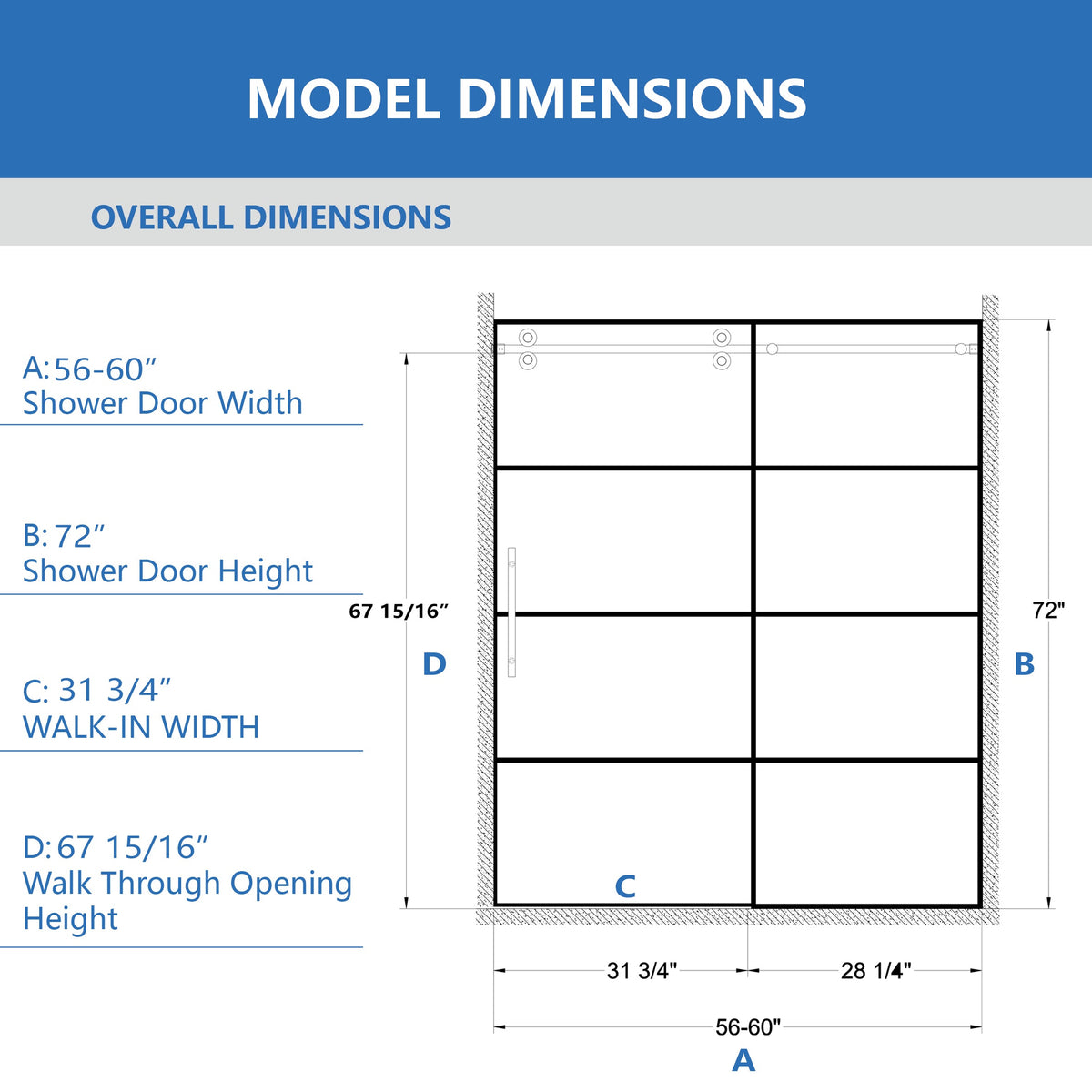 Matte Shower Doors with Customizable Width - Matte Finish