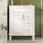 Compact Bathroom Vanity with Ceramic Sink and Storage Drawers - White, Green, Black