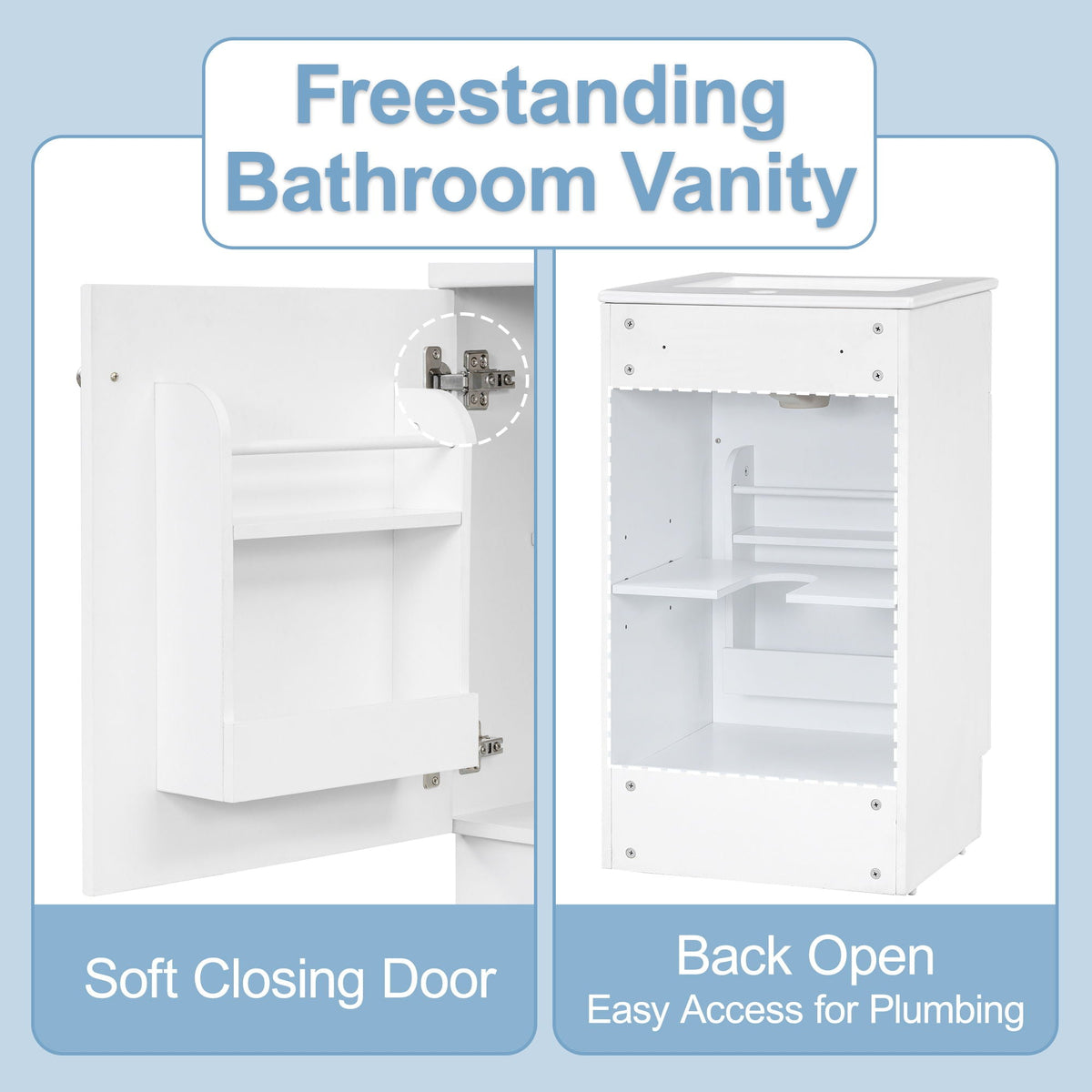 Bathroom Vanity with Sink and Adjustable Shelf - Multiple Colors