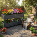 Dual Tier Metal Raised Garden Bed with Lockable Wheels - Grey or Green