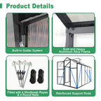 Windproof Greenhouse with Raised Base - Polycarbonate Panels - Black