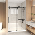 Frameless Sliding Bathtub Door with Tempered Glass - Black or Gray