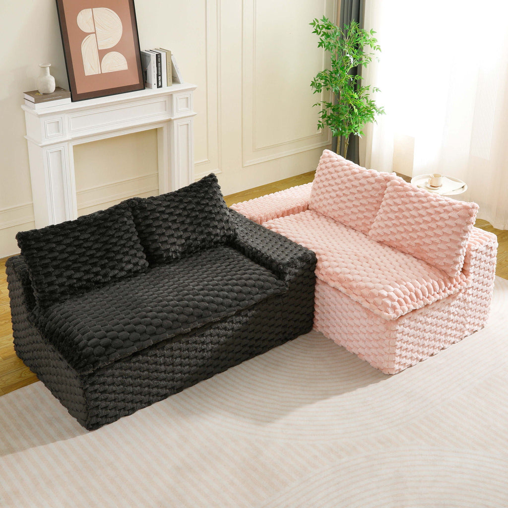 Multifunctional 4-Seater Stationary Sofa with Adjustable Layout - Pink & Black
