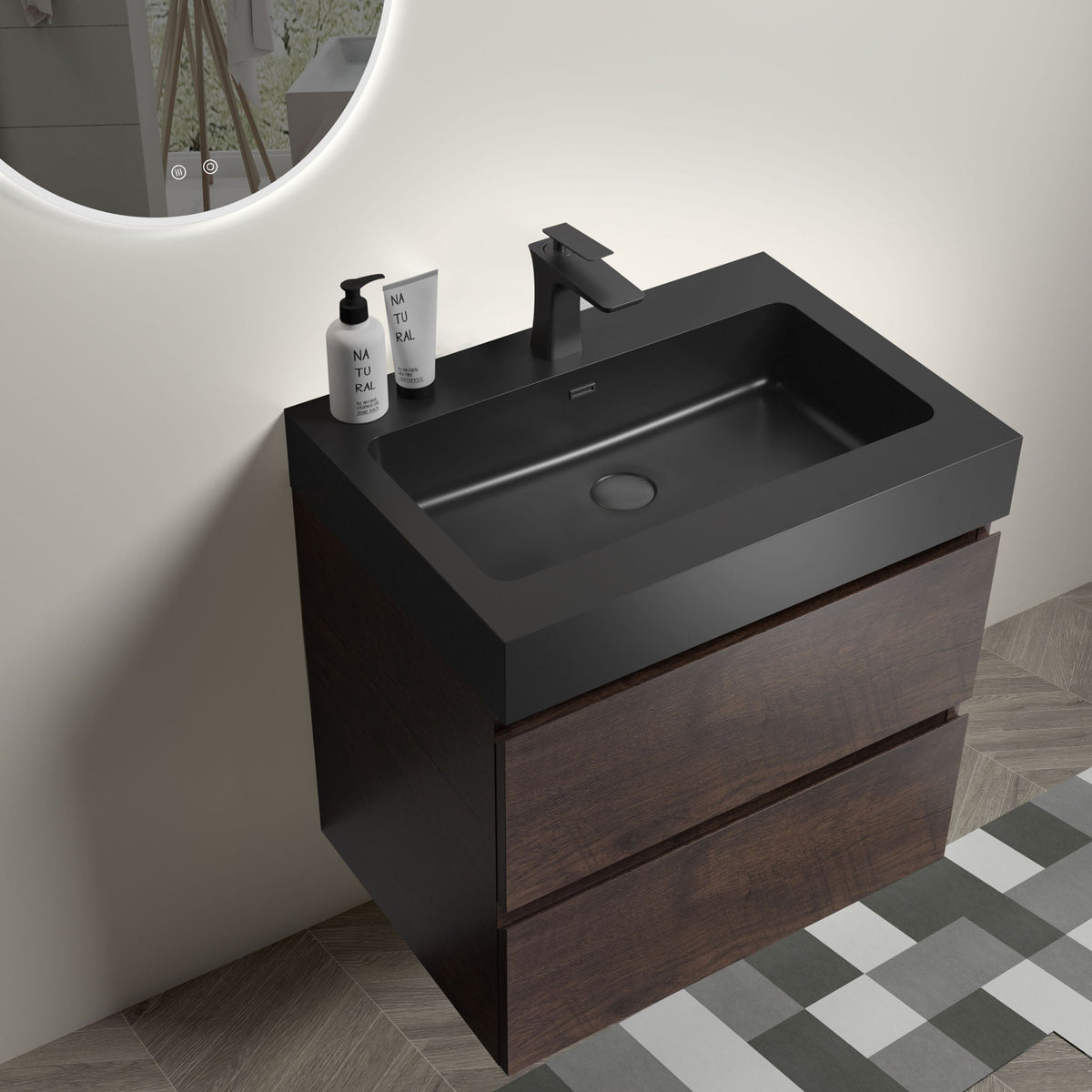 Alice Wall-Mounted Bathroom Vanity with Integrated Sink - Black or White