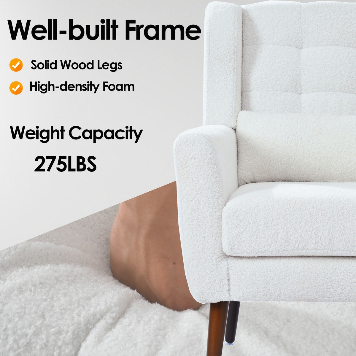 Modern Upholstered Arm Chair with Solid Wood Legs and Pillow - Multiple Colors
