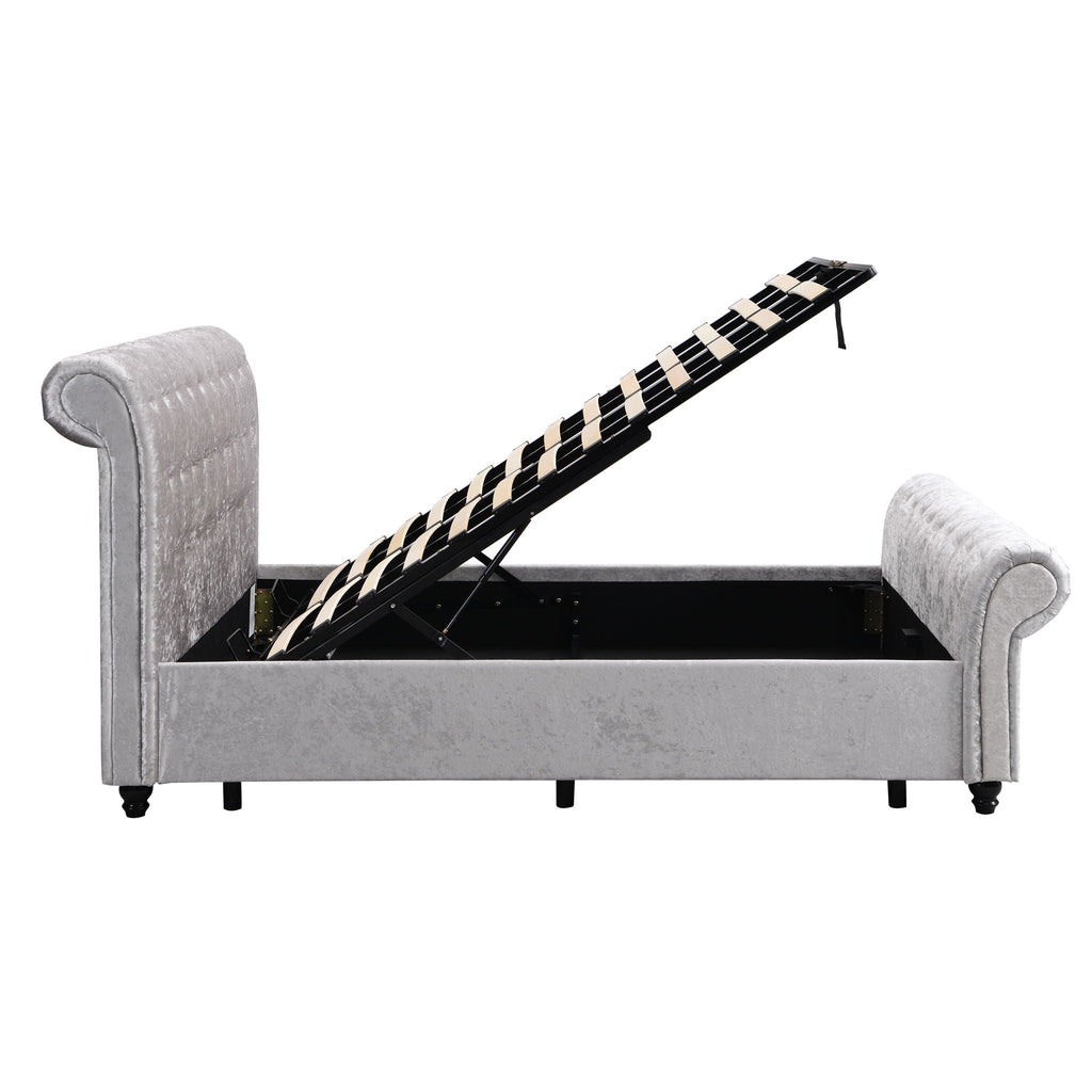 Queen Upholstered Storage Bed with Hydraulic Lift - Beige