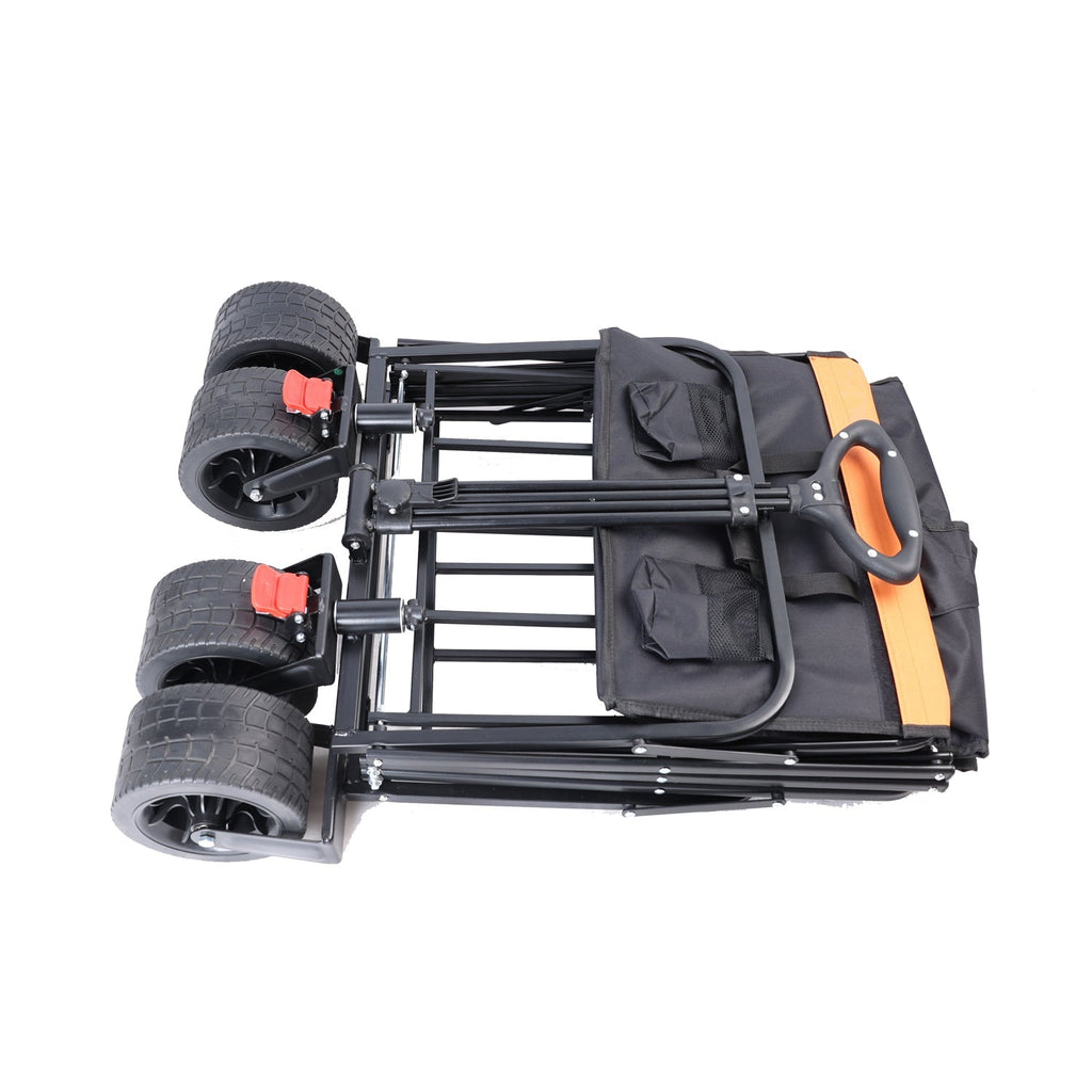 Large Capacity Folding Outdoor Wagon Cart with Extender - Black & Orange