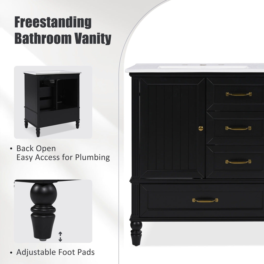 30" Bathroom Vanity with Sink and Soft-Close Drawers - White or Black