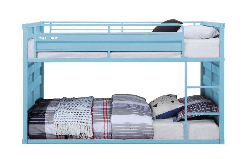 Metal Twin Over Twin Bunk Bed with Safety Guardrail - Light Blue or Red