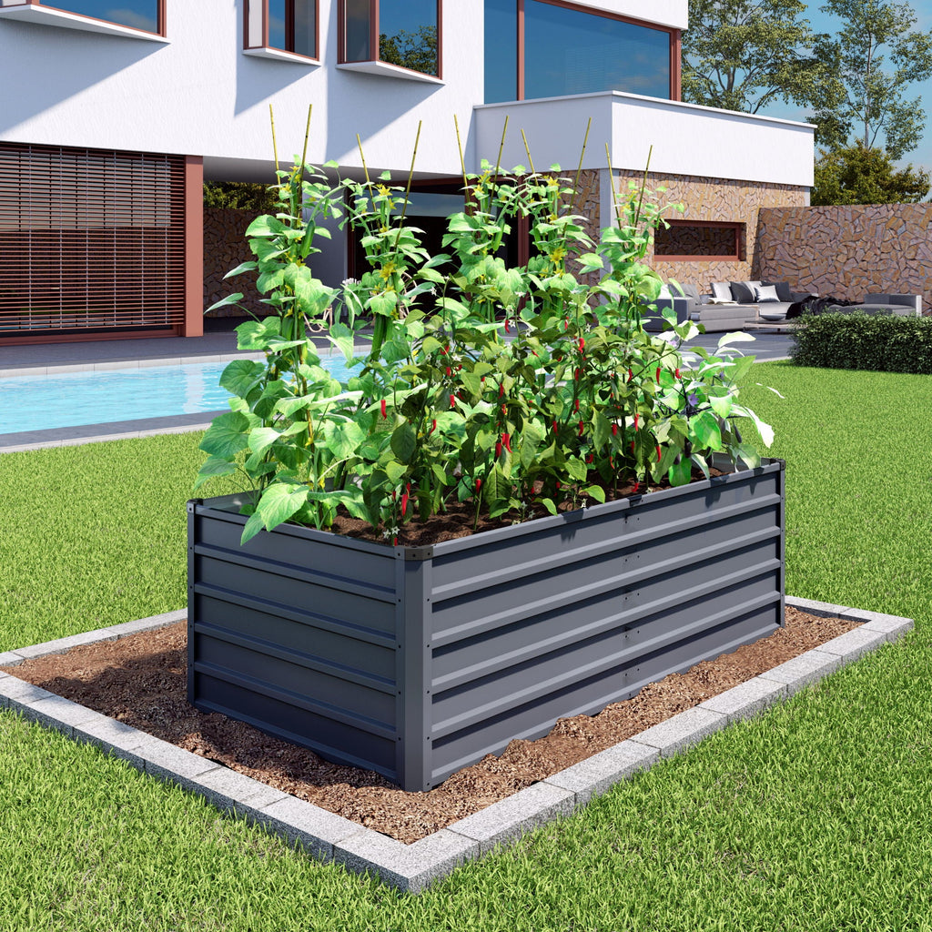 Large Galvanized Steel Garden Bed with Open-Bottom Drainage - Dark Gray