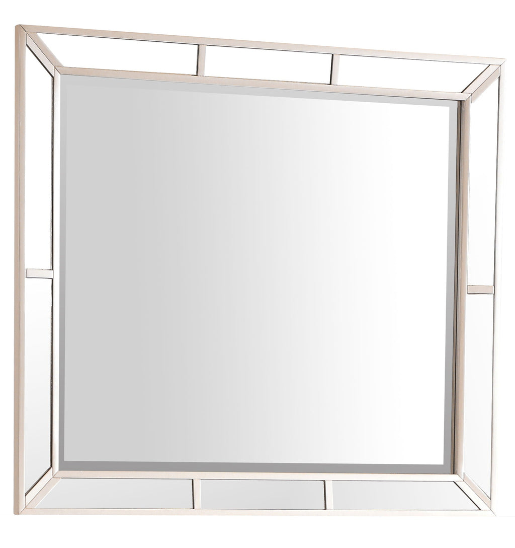 Elegant Contemporary Mirror with Framed Accents – Pearl Silver or White