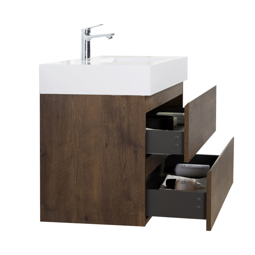Alice Wall-Mounted Bathroom Vanity with Integrated Sink - Black or White