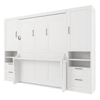 Queen Size Murphy Bed with Closet, Drawers and Shelves - White