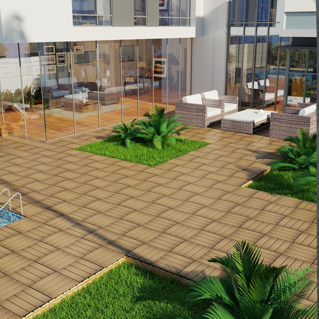 Weather Resistant Interlocking Deck Tiles - Light Brown or Dark Gray