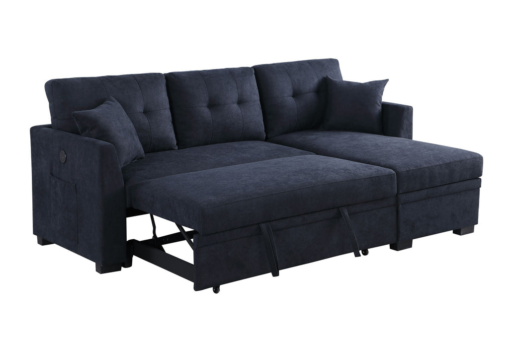 Sectional Sofa Bed with USB Port and Storage - Black or Dark Gray