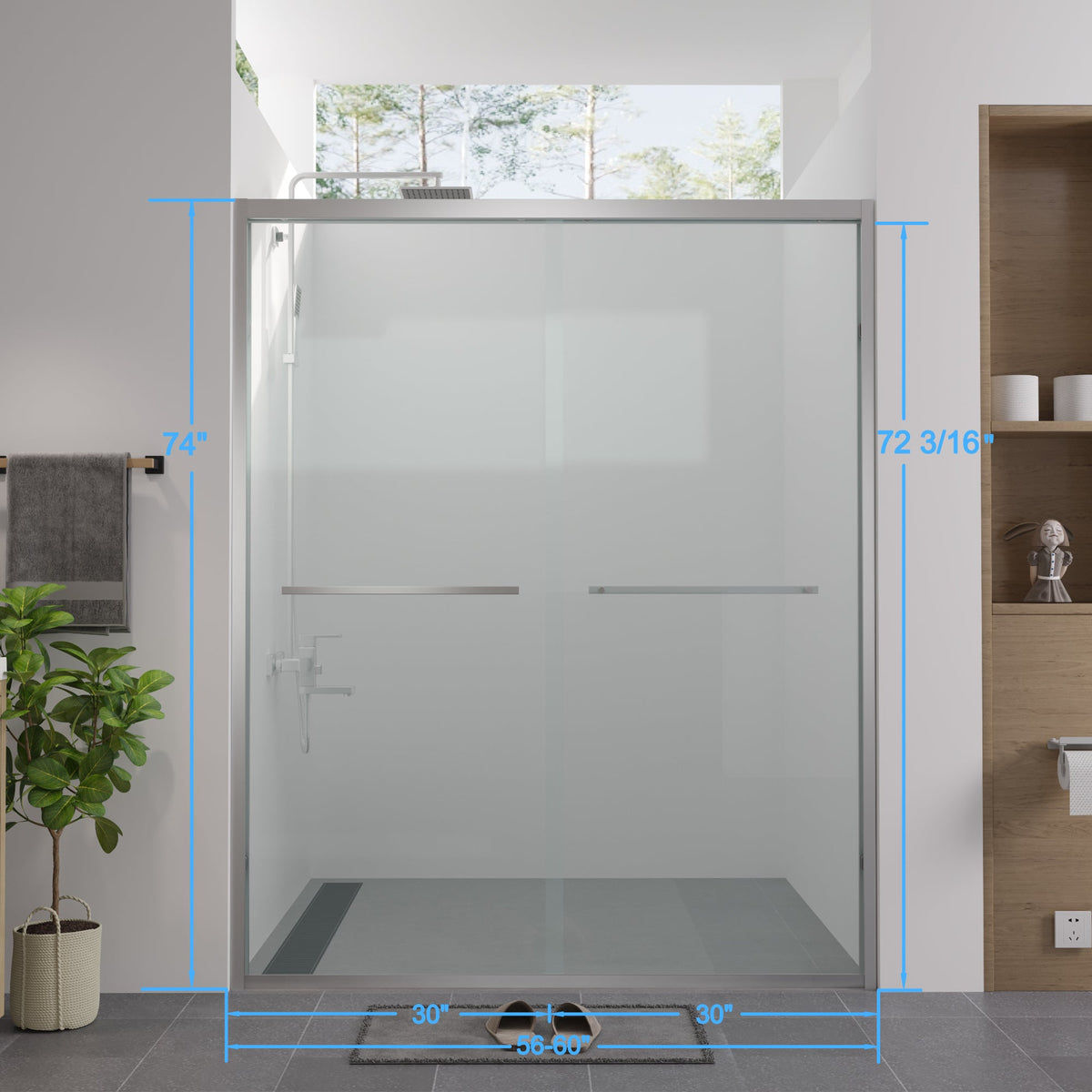 Aluminum Frame Double Sliding Shower Door with Clear Tempered Glass - Chrome