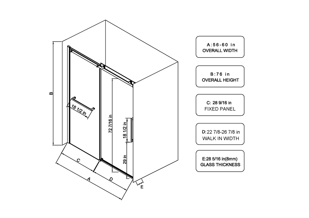 Frameless Sliding Shower Door with 8mm Tempered Glass - Matte