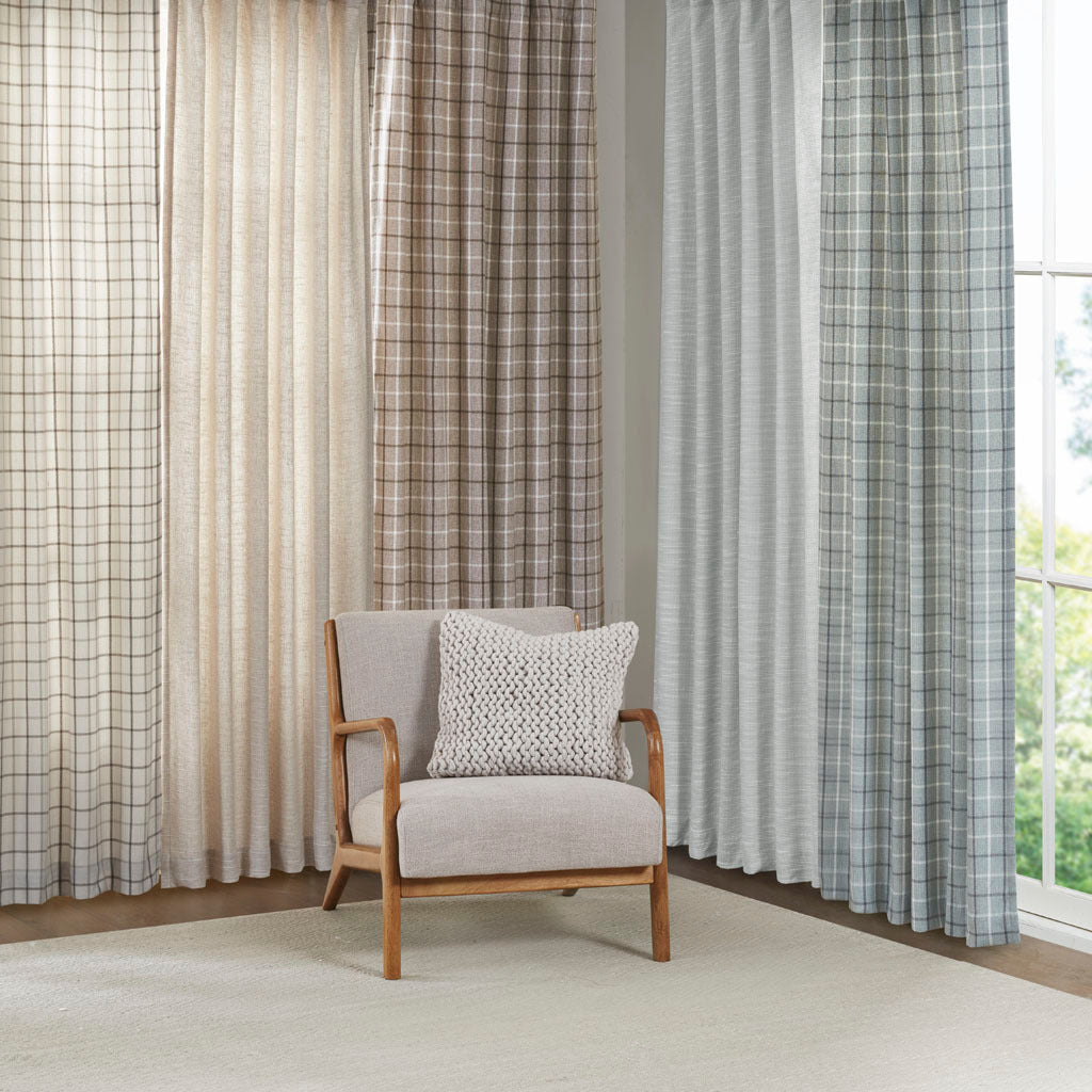Plaid Rod Pocket Curtain Panel with Fleece Lining - Natural 50x95