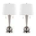 Contemporary Table Lamp Set with Built-In USB Port - Nickel / White
