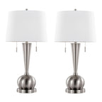 Contemporary Table Lamp Set with Built-In USB Port - Nickel / White
