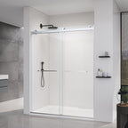 Double Sliding Frameless Soft-Close Shower Door with Brushed Nickel Finish