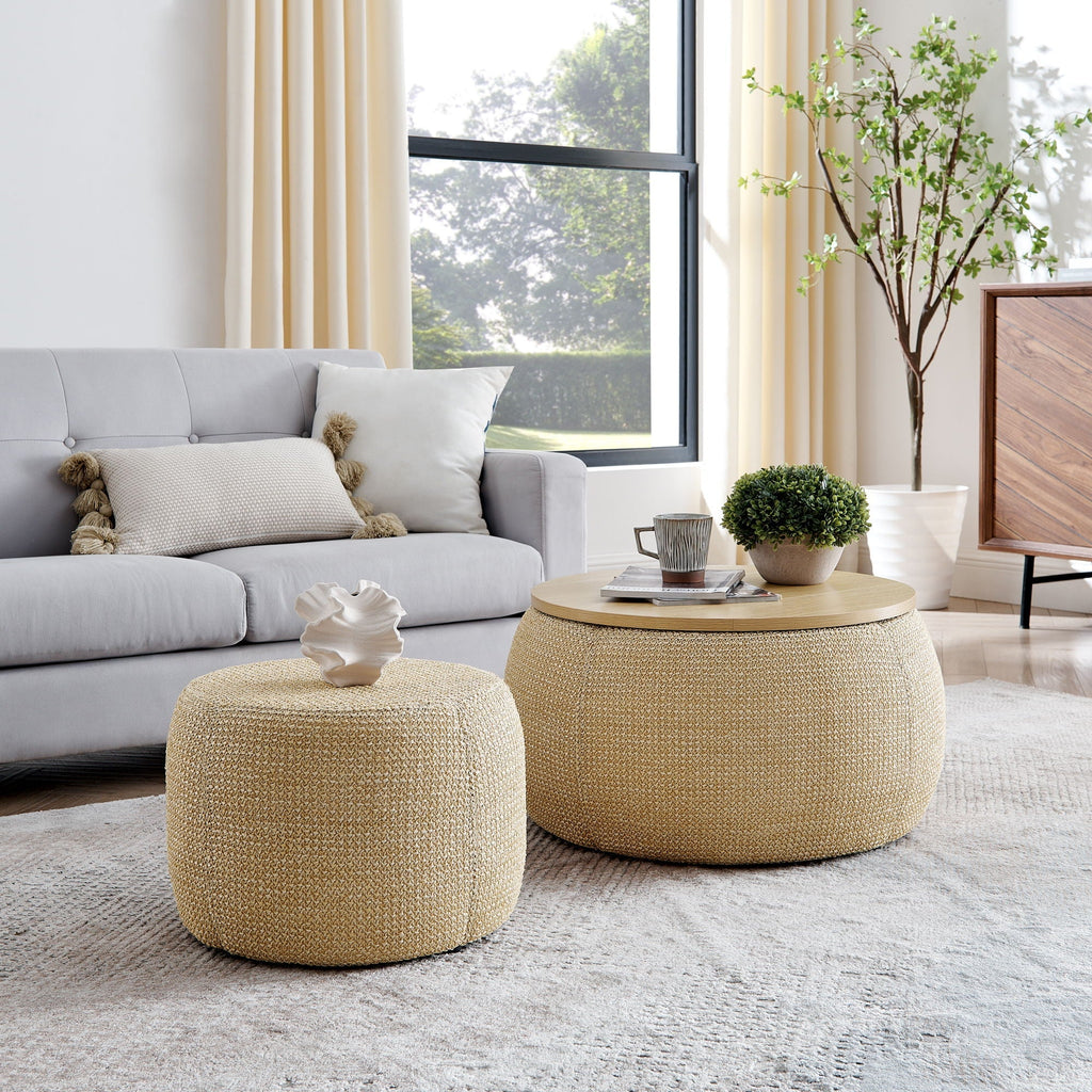 Round Storage Ottoman with 2 in 1 Function - Multiple Colors