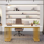 White Executive Desk with Gold Metal Legs - 70.87" Wide